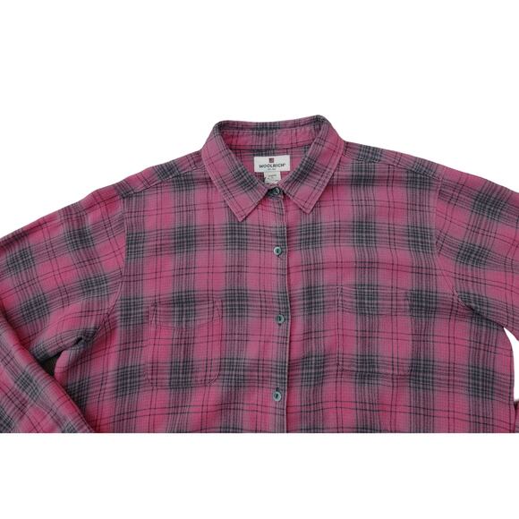 VTG Woolrich Flannel Shirt Shacket Jacket XL Tartan Plaid Ruby Onyx Cotton - Picture 2 of 7